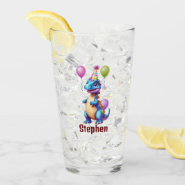 Niedlicher blauer Geburtstag-Dinosaurier Glas