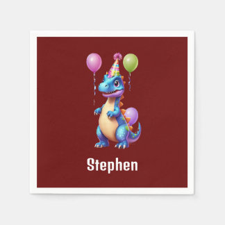 Niedlicher blauer Geburtstag-Dinosaurier Serviette