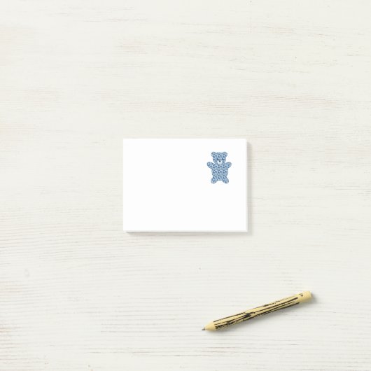 Niedlicher blauer gemusterter Teddy-Bär Post-it Klebezettel (Auf Schreibtisch)