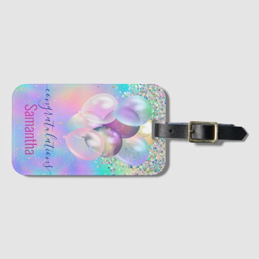 Niedlicher blauer Glitzer Gepäckanhänger (Vorderseite (Horizontal))