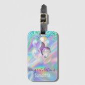 Niedlicher blauer Glitzer Gepäckanhänger (Vorderseite Vertikal)