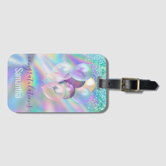 Niedlicher blauer Glitzer Gepäckanhänger (Vorderseite (Horizontal))