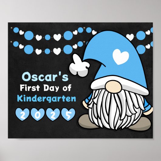 Niedlicher Blauer Gnome Erster Schultag Poster (Vorne)