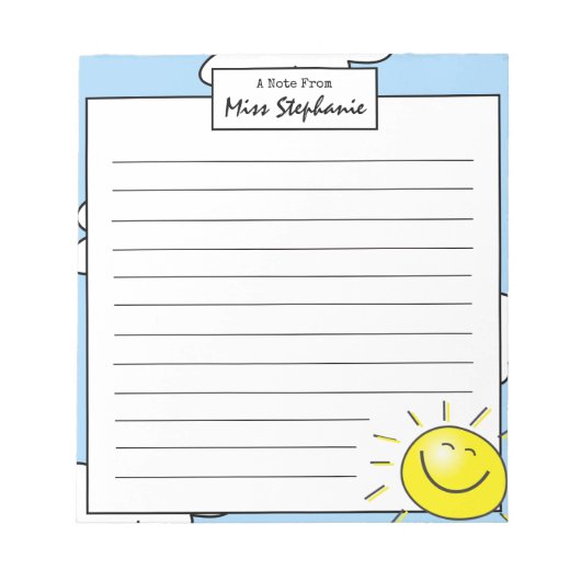 Niedlicher blauer Himmel Sonnenschein Gesicht von  Notizblock (Vorderseite)