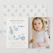 Niedlicher Blauer Hund jedes Alter Geburtstag Foto Dankeskarte (Vorne/Hinten)