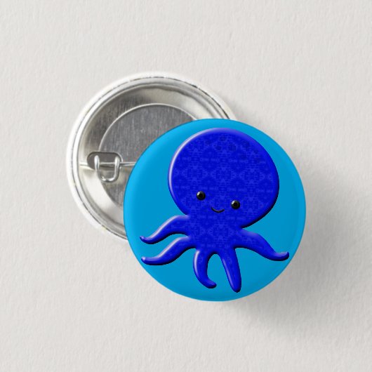 Niedlicher Blauer Kraken Button (Vorne & Hinten)