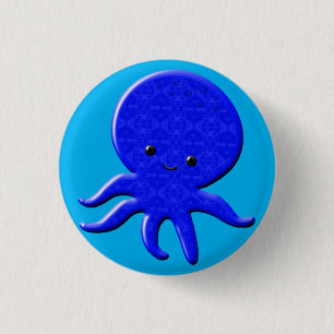 Niedlicher Blauer Kraken Button