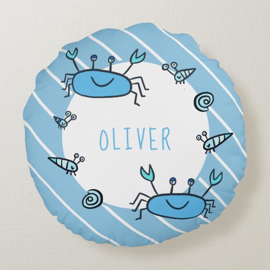 Niedlicher Blauer Krebs Rundes Kissen (Rückseite)