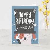 Niedlicher blauer Magischer Hund zum Geburtstag |  Karte (Gelbe Blume)