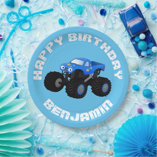 Niedlicher blauer Monster-Cartoon personalisiert Pappteller (Party)