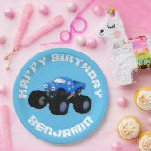 Niedlicher blauer Monster-Cartoon personalisiert Pappteller (Party)