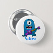 Niedlicher blauer Monster-Gitarrist Button (Vorne & Hinten)