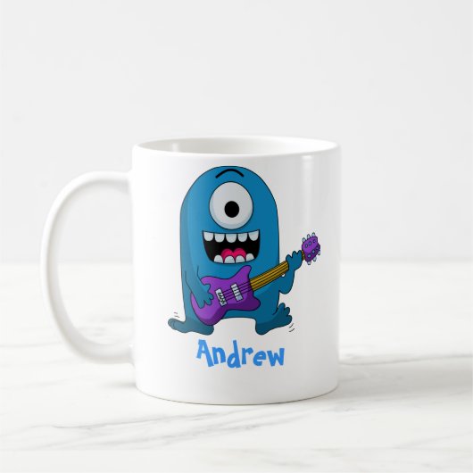 Niedlicher blauer Monster-Gitarrist Kaffeetasse (Links)