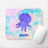 Niedlicher Blauer Oktopus Cartoon Aquarell Individ Mousepad (Mit Mouse)