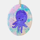 Niedlicher Blauer Oktopus Cartoon Wasserfarbe Keramik Ornament (Rechts)