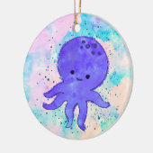 Niedlicher Blauer Oktopus Cartoon Wasserfarbe Keramik Ornament (Links)