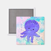 Niedlicher Blauer Oktopus Cartoon Wasserfarbe Magnet (Vorderseite/Rückseite)
