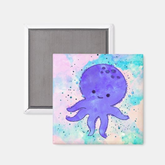 Niedlicher Blauer Oktopus Cartoon Wasserfarbe Magnet (Vorderseite/Rückseite)