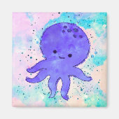 Niedlicher Blauer Oktopus Cartoon Wasserfarbe Magnet (Vorne)