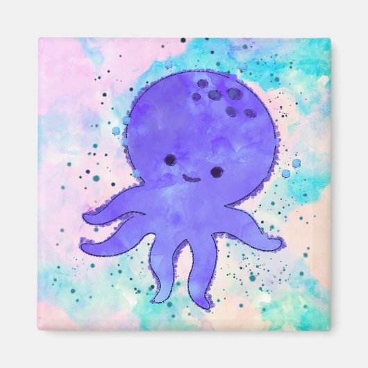 Niedlicher Blauer Oktopus Cartoon Wasserfarbe Magnet (Vorne)