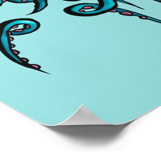 Niedlicher Blauer Oktopus - Kawaii Cartoon Sea Ani Poster (Ecke)