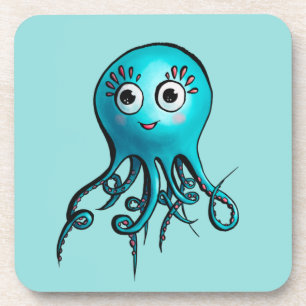 Niedlicher Blauer Oktopus - Kawaii Cartoon Sea Tie Getränkeuntersetzer