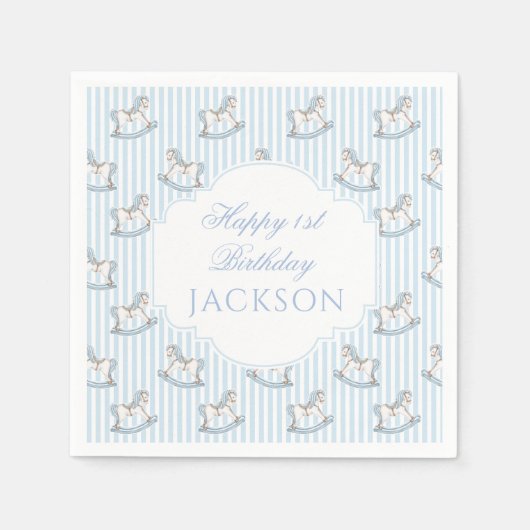 Niedlicher, blauer Pferdespielzeug mit Happy Gebur Serviette (Vorderseite)