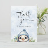 Niedlicher blauer Pinguin Winterschnee Danke Karte (Stehend Vorderseite)