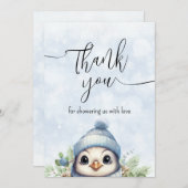 Niedlicher blauer Pinguin Winterschnee Danke Karte (Vorne/Hinten)