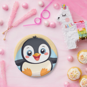 Niedlicher blauer Pinguin Zoo Eis Geburtstagsparty Pappteller