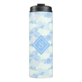 Niedlicher blauer Regen Wolken Monogram Name Therm Thermosbecher