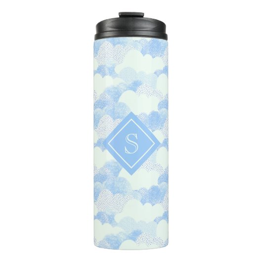 Niedlicher blauer Regen Wolken Monogram Name Therm Thermosbecher (Vorderseite)