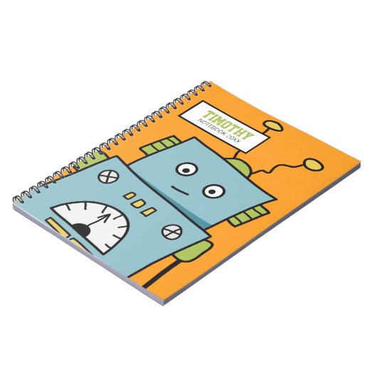 Niedlicher Blauer Roboter mit Personalisiertem Nam Notizblock (Linke Seite)