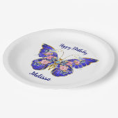 Niedlicher Blauer Rosa Goldbarmherziger Name Gebur Pappteller (Schrägansicht)