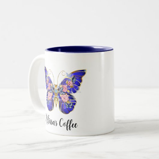 Niedlicher Blauer Rosa Goldbarmherzigkeit Zweifarbige Tasse (Vorderseite Links)