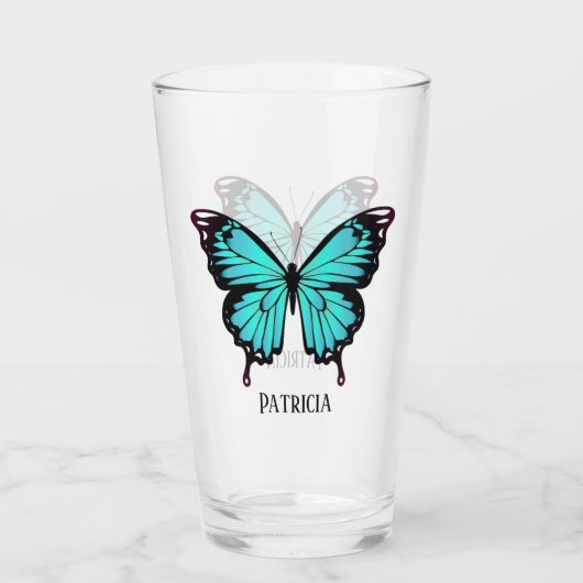 niedlicher Blauer Schmetterling Glas (Rückseite)