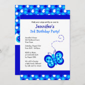 Niedlicher Blauer Schmetterling mit Polka Dots Geb Einladung (Vorne/Hinten)