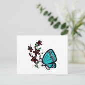 niedlicher Blauer Schmetterling und Blume Postkarte (Stehend Vorderseite)
