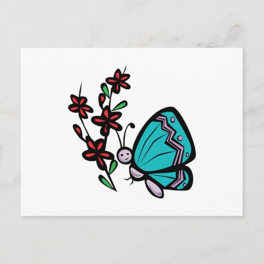 niedlicher Blauer Schmetterling und Blume Postkarte (Vorderseite)
