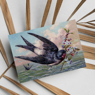 Niedlicher Blauer Schwalbenvogel und Hübsche Blume Postkarte