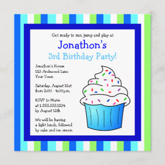 Niedlicher Blauer Sprinkle Cupcake Geburtstagskuch Einladung