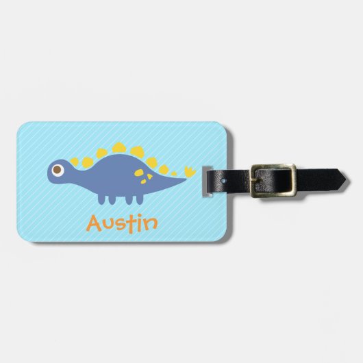 Niedlicher Blauer Stegosaurus Dinosaurier Kinder P Gepäckanhänger (Vorderseite horizontal)