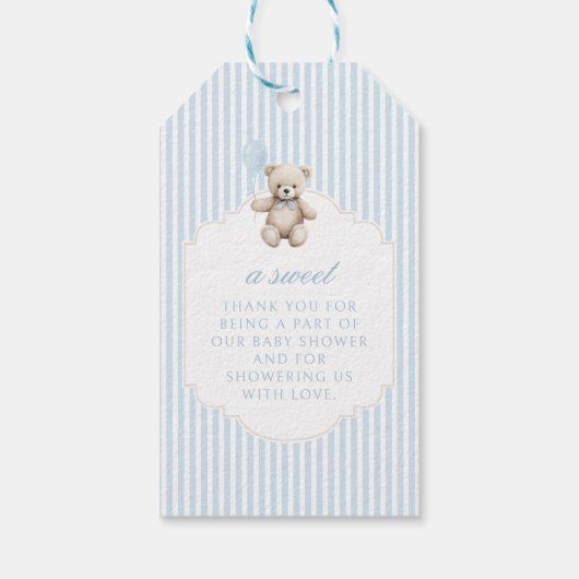 Niedlicher blauer Teddy Bär Babydusche Danke Geschenkanhänger (Rückseite)