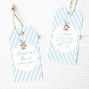 Niedlicher blauer Teddy Bär Babydusche Danke Geschenkanhänger