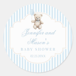 Niedlicher blauer Teddyballon Boho Babydusche Runder Aufkleber