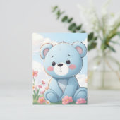 Niedlicher blauer Teddybär im Garten Postkarte (Stehend Vorderseite)