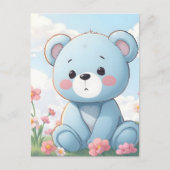 Niedlicher blauer Teddybär im Garten Postkarte (Vorderseite)