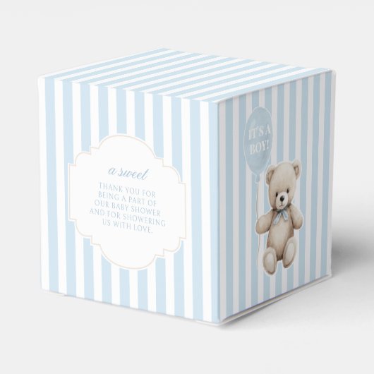 Niedlicher blauer Teddybär mit Ballon Babydusche Geschenkschachtel (Rückseite)