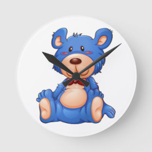 Niedlicher Blauer Teddybär Runde Wanduhr