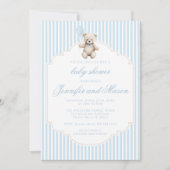 Niedlicher blauer Teddybär Vintage Babydusche Einladung (Vorderseite)